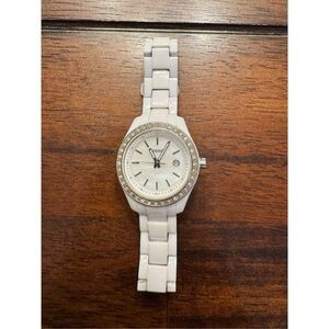 Fossil white watch with rhinestones adjusted to youth size